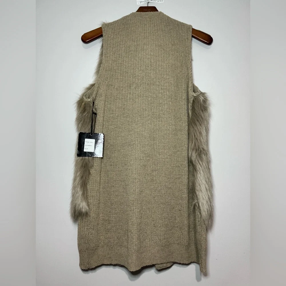 Cliche Faux Fur Sweater Vest Size Medium Color Tan - Picture 7 of 7